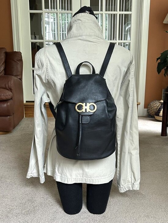 SALVATORE FERRAGAMO Gancini Leather Backpack, Black main image 10
